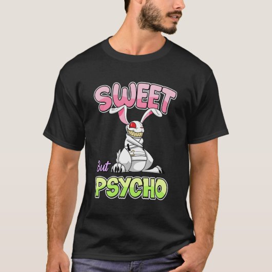 Lief maar Psycho Bunny Griezelig Gotisch Konijn T-shirt (Voorkant)