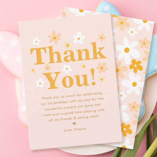 Lief Madeliefje met roze en gele tinten Verjaardag Bedankkaart