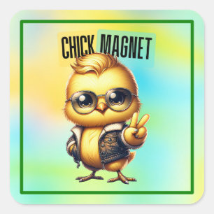 Lief Magneet Kuiken Grappig Pasen Vierkante Sticker