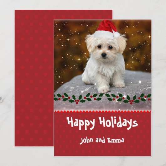 Lief Maltezer Puppysjabloon Kerstkaart (Voorkant / Achterkant)