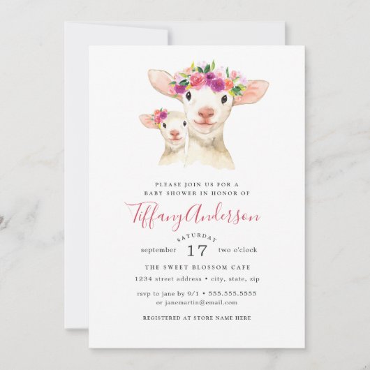 Lief Mam En Baby Lamb Bloemen Baby shower Kaart (Voorkant)