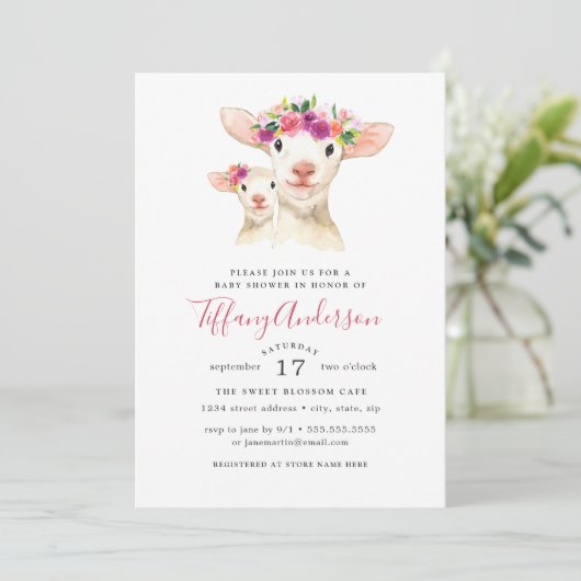 Lief Mam En Baby Lamb Bloemen Baby shower Kaart (Staand voorkant)