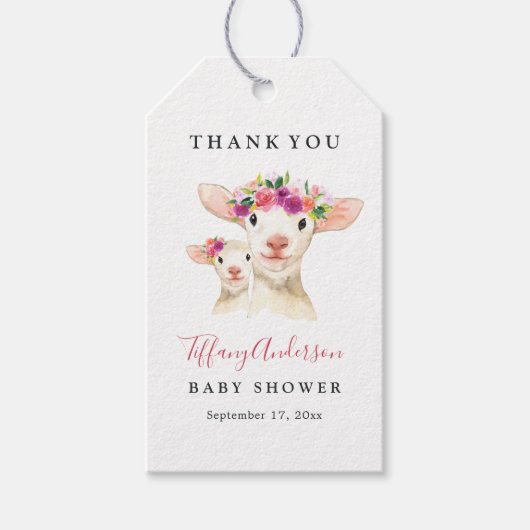 Lief Mam En Baby Lamb Bloemen Baby shower Labels Cadeaulabel (Voorkant)