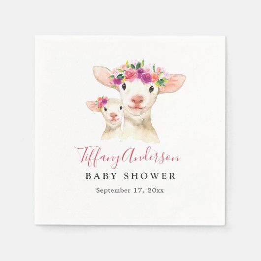 Lief Mam En Baby Lamb Bloemen Baby shower Servet (Voorkant)