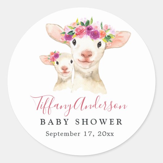Lief Mam En Baby Lamb Bloemen Baby shower Sticker (Voorkant)