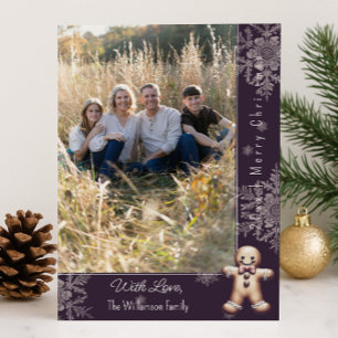 Lief mannnetje van peperkoek   Paarse fotocard Feestdagenkaart