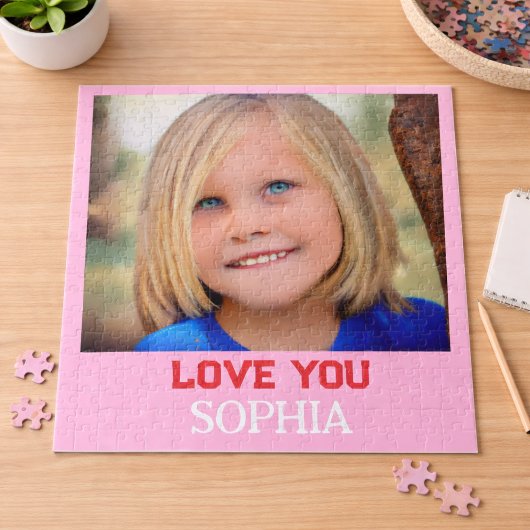 Lief meisje aangepaste foto naam modern legpuzzel
