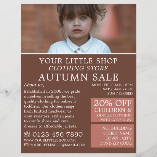 Lief meisje, advertentie voor kinderkledingzaak flyer (Voorkant)