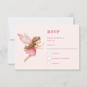 Lief meisje als fee in roze jurk Fantasie RSVP Kaartje