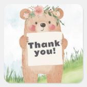 Lief meisje Beer vasthoudend naam of boodschap Vierkante Sticker (Voorkant)