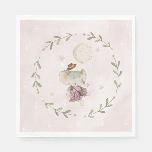 Lief Meisje Botanische Boho Olifant Baby shower Servet (Voorkant)