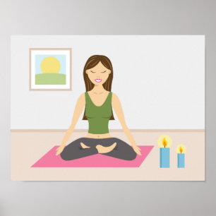 Lief meisje doet yoga in een mooie kamer poster
