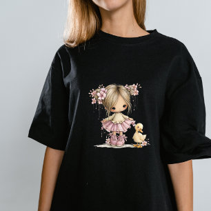 Lief Meisje en Eendje Whimsische Kinderkamer Kunst T-shirt