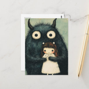 Lief meisje en haar monsterlijke vriend fantasie briefkaart