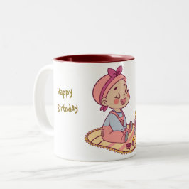 Lief meisje Happy Birthday Tweekleurige Koffiemok
