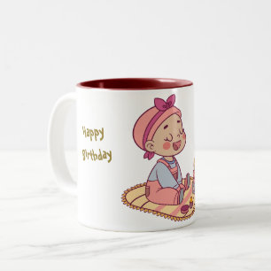 Lief meisje Happy Birthday Tweekleurige Koffiemok