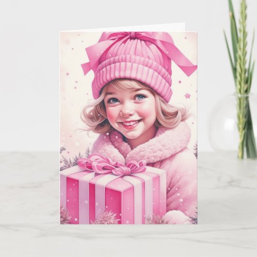 Lief  Meisje Holding Gift Box Kaart (Voorkant)