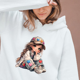 Lief meisje in hartpleisteroutfit Kawaii-kunst T-shirt