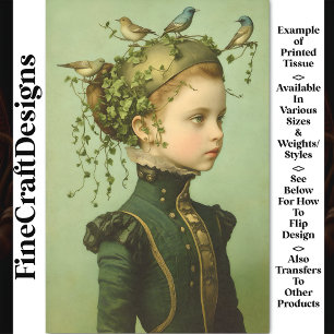 Lief meisje in Victoriaanse stijl & ranken & vogel Tissuepapier