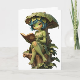 Lief meisje kikker leest boek onder blad kaart