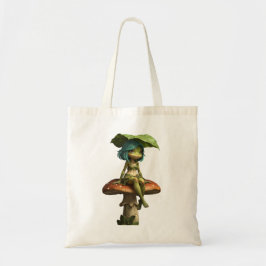 Lief meisje kikker zittend op paddestoel tote bag