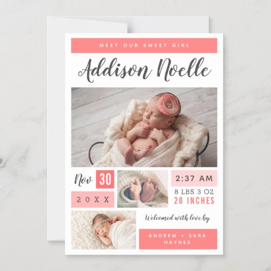 Lief meisje magnetische foto geboorte aankondiging (Voorkant)