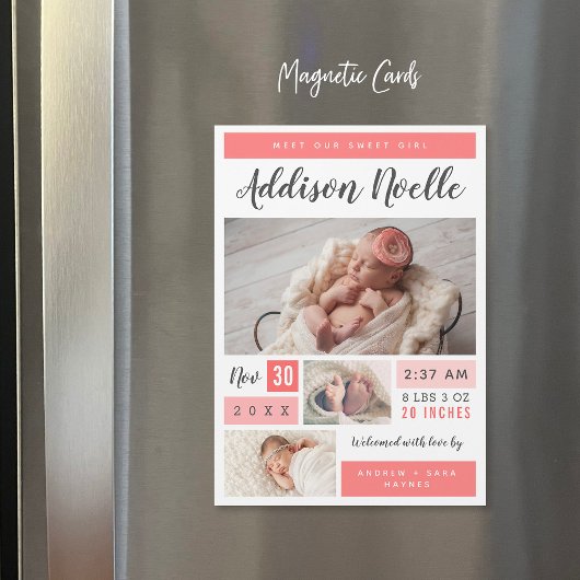 Lief meisje magnetische foto geboorte aankondiging