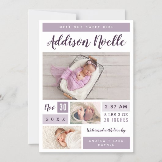 Lief meisje magnetische foto geboorte aankondiging (Voorkant)