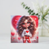 Lief meisje met een rood hart vol liefde voor Vale Feestdagenkaart (Staand voorkant)