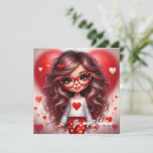 Lief meisje met een rood hart vol liefde voor Vale Feestdagenkaart (Staand voorkant)