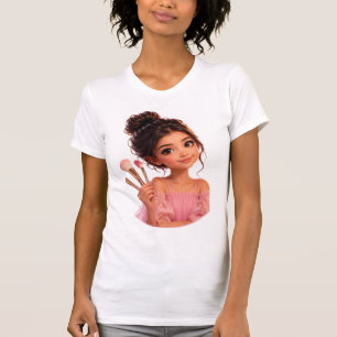 Lief meisje met make-upkwasten kunst dames T-shirt