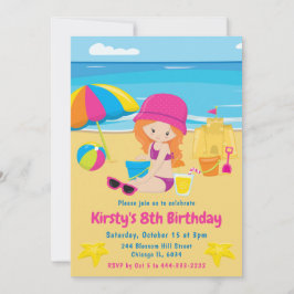 Lief Meisje Met Rood Haar Verjaardag Zomer Strand Kaart