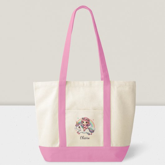 Lief meisje op eenhoorn tote bag
