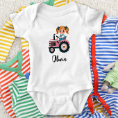 Lief meisje op roze tractor gepersonaliseerd romper