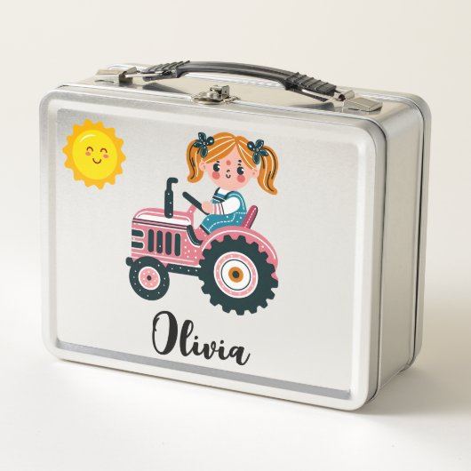 Lief meisje op roze tractor Persoonlijk (Voorkant)
