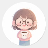 👧 Lief meisje Ronde Sticker (Voorkant)