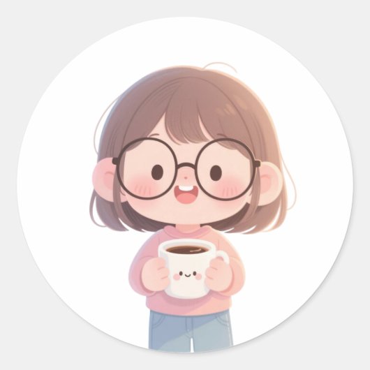 👧 Lief meisje Ronde Sticker (Voorkant)