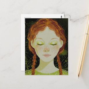 Lief meisje rood haar en sproeten groen outfit briefkaart