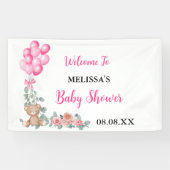 Lief meisje roze ballon eucalyptus Baby shower Spandoek (Horizontaal)