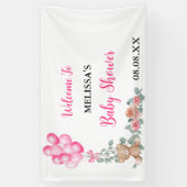 Lief meisje roze ballon eucalyptus Baby shower Spandoek (Verticaal)