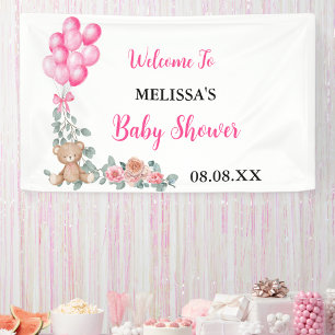 Lief meisje roze ballon eucalyptus Baby shower Spandoek
