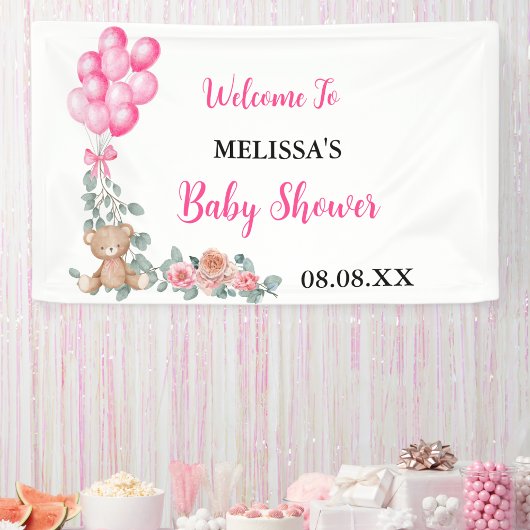 Lief meisje roze ballon eucalyptus Baby shower Spandoek