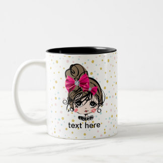 lief meisje, roze, boeg, lief, schattig, kind, kin tweekleurige koffiemok