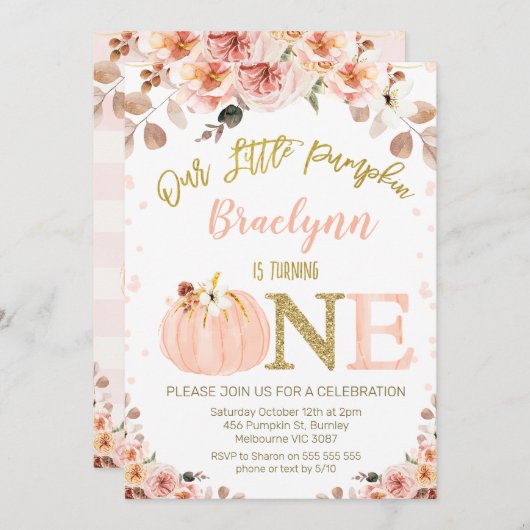 Lief Meisjes Rustieke Herfst Pompoen 1e Verjaardag Kaart (Voorkant / Achterkant)