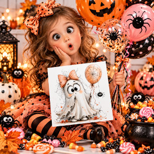 Lief meisjes spook met strik Halloween kaart
