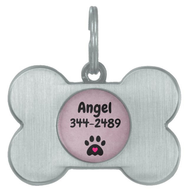 Lief met naam en telefoonnummer | Roze achtergrond Huisdieren Naamplaatje (voorkant)