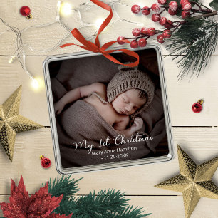 Lief M'n Eerste Kerstmis Pasgeboren Baby Foto Metalen Ornament