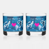 Lief Moderne Blauwe Elegante Trouwdag Whisky Glas (Achterkant)