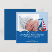 Lief nautisch zeilboot babyjongen foto aankondigin aankondiging (Voorkant / Achterkant)