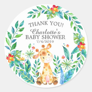 Lief Oerwoud Giraffe Baby shower Dank je wel Favor Ronde Sticker